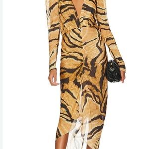 Worn once- size: M-Ronny Kobo Collection Animal Print Long Sleeve Dress